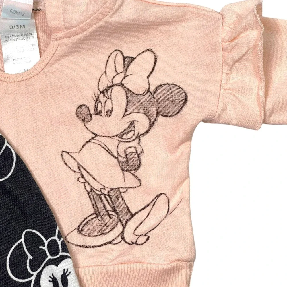 Disney Baby Minnie Mouse Hoodie & Joggers Set 0-3M Pink Gray Ruffle Ears Outfit